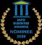 IAPO Business Awards 2026 Nominee badge with gold laurel wreath